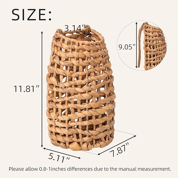 Woven Water Hyacinth Hanging Basket Door Hanging Basket Wall for Home Garden Farmhouse (Water Hyacinth)