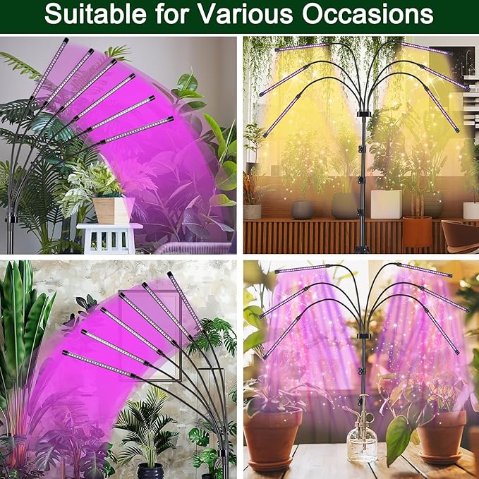 Grow Lights for Indoor Plants, LED Grow Light Stand, Red Blue Yellow Full Spectrum Plant Lamp with Adjustable Tripod, Color Changing Dimmable Vegetative Lamp with Auto On Off Timer (Type A)