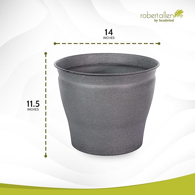 Headwind Natural Ironstone Timberline Collection - 14" Slate Grey Decorative Planter for Outdoor Pots for Plants – Modern Indoor Plant Pots, Large & Small Planters for Indoor Plants by Robert Allen