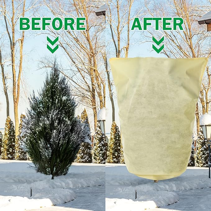 Vincreem 1 Pcs 10 x 10 ft Plant Covers Freeze Protection Extra Large Frost Cloth Plant Covers with Zipper Drawstring Winter Cold Weather Frost Blankets for Outdoor Palm Fruit Tree and Shrubs (Beige)