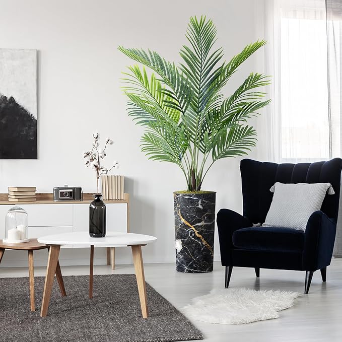 Artificial Tree in Modern Granite Effect Planter, Fake Areca Tropical Palm Silk Tree for Indoor and Outdoor Home Decoration - 66" Overall Tall (Plant Pot Plus Tree)
