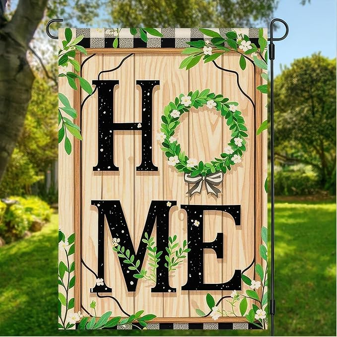 Spring Garden Flags 12x18 Double Sided Flag Garden Decor HOME with Greenery and Floral Accents Spring Gardens Flags For Outside Springs Decor Outdoor Yard Decoration