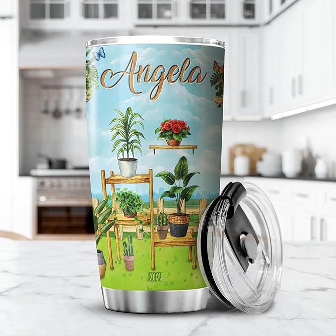 Personalized Coffee Tumbler Gardening Custom Name Birthday Gifts For Women Adults Mom Girls Grandma Plant Travel Mug With Lid Insulated Cup Cold Steel Tumblers Inspirational Quote
