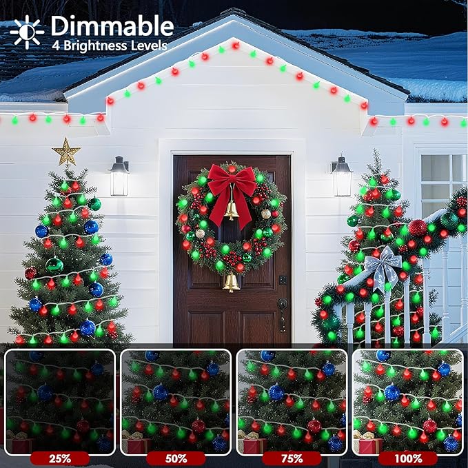 43FT 100LED Connectable Christmas Globe String Lights Indoor Outdoor - Red and Green Fairy Lights Plug in with Remote & 8 Modes, Twinkle Light for Christmas Decorations Bedroom Room Tree Party