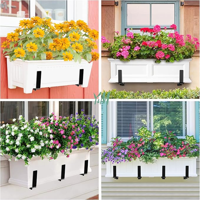 Y&M Adjustable Window Box Brackets for Planter Box, Heavy Duty Wall Mounted Hooks Hangers for Flower Baskets Holder Durable, Brackets for Fence Patio Garden Balcony(2 Packs)