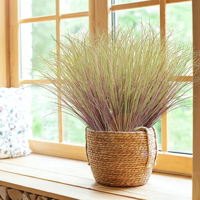LUZOGA 12Pcs Artificial Grass Plants, Faux Shrubs Wheat Grass, Artificial Tall Grass Fake Plants for Outdoor Decor,Artificial Greenery Stems Weed for Room Indoor Home Decor（Light Purple）