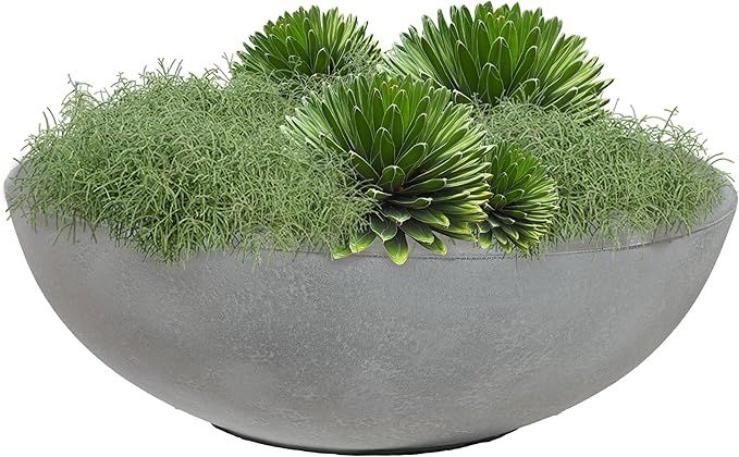 Sunnydaze Percival 20.75" Shallow Outdoor Planter Bowl for Flowers and Succulents - Polyresin Double-Walled Design - Gray - Set of 2