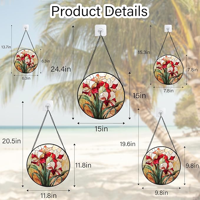 Stained Glass Window Hanging - Red Gladiolus Flower Suncatcher for Door Yard Sun Catchers Decor Christmas Mother's Day Birthday Gifts for Lovers Women Mom Nana Girlfriend Wife 9.8 in