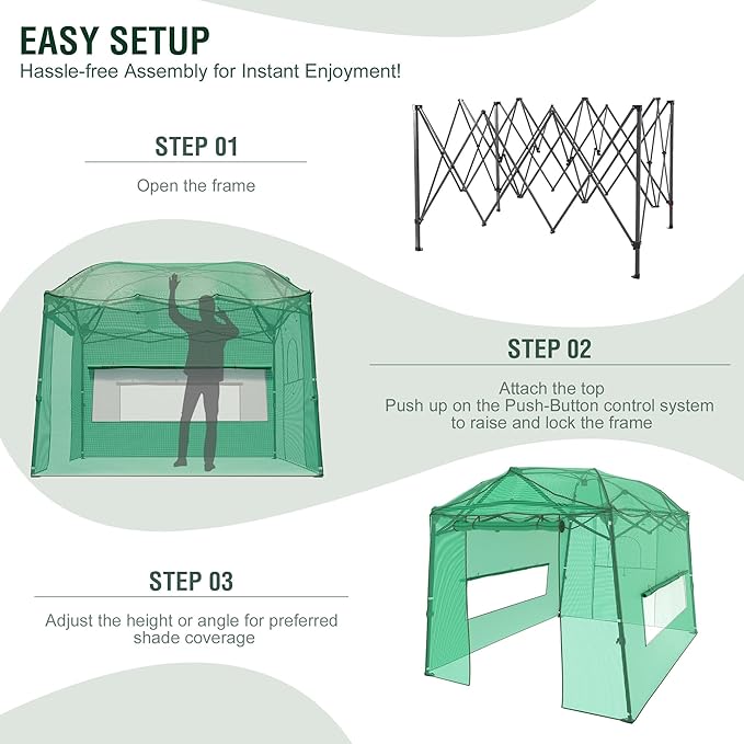 8.5 x 7 x 7 FT Walk-in Greenhouse, Portable Pop-up Greenhouse for Indoor Outdoor, Plant Garden Green House with Zippered Doors, Screen Windows, Heavy Duty Frame and Durable PE Cover