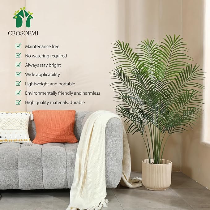 Artificial Areca Palm Plant 5Ft Fake Tropical Palm Tree, Perfect Faux Dypsis Lutescens Plants in Pot for Indoor Outdoor House Home Office Garden Modern Decoration Housewarming Gift,2Pcs