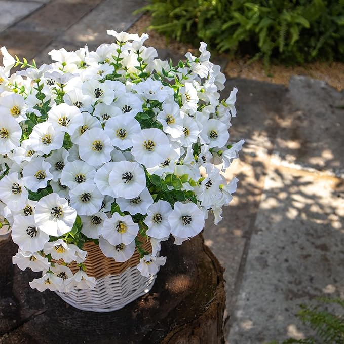 VDVST Artificial Flowers for Outdoors,UV Resistant Artificial Outdoor Flowers,Not-Fading Faux Flowers for Outdoor Planters for Front Door Porch Yard Patio Garden Home Decor,12 Bundles,White