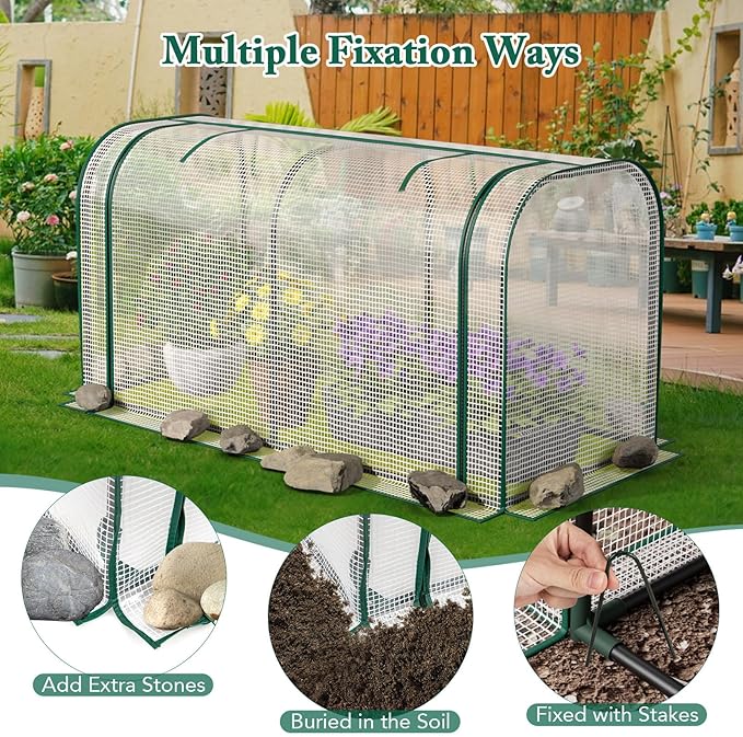 Toolsempire Raised Garden Bed with Greenhouse, Waterproof Sun-Protective Green House with Roll-Up Door & Electroplated Metal Frame, Fir Wood Elevated Planter Box with Drainage Holes(White+Natural)