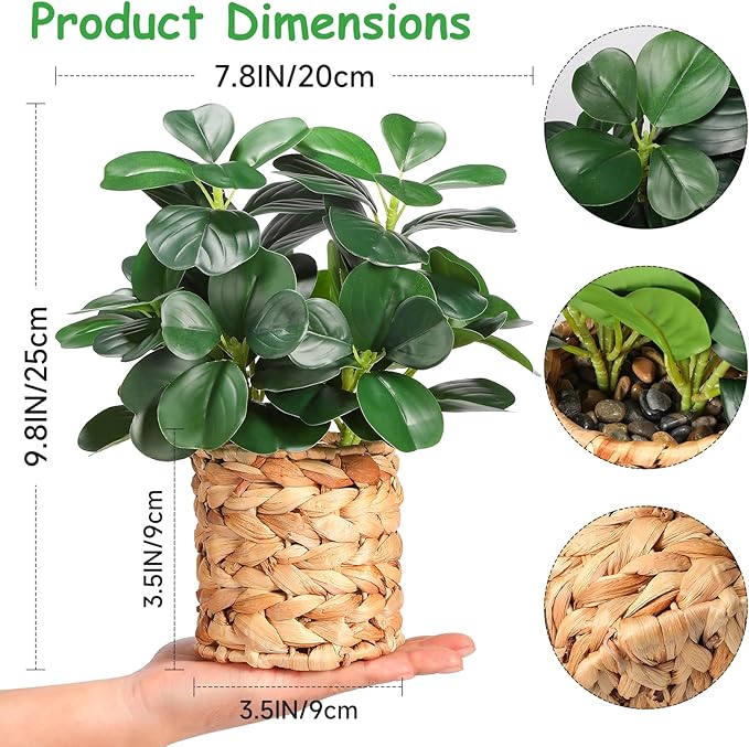 Artificial Plants Decor Greenery Indoor Fake Ficus Tree Small Fake Plants Braided Potted Fake Plants, Decor for Farmhouse-Style Bathrooms, Bedrooms, Kitchens, Offices, and Dining Tables