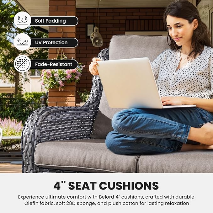 Belord Wicker Furniture 4 Pieces Outdoor Patio Furniture Set Patio Loveseat Sofa Set with Wicker Chairs and Coffee Table, Paito Conversation Set for Porch Garden Deck Balcony Poolside