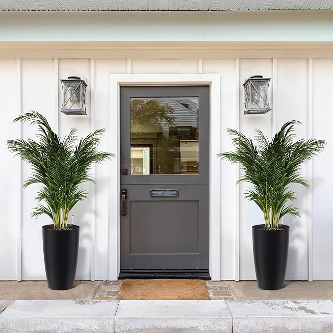 IDEALHOUSE Set of 2 Tall Planters for Outdoor Plants - 22 in Large Planters for Outdoor Indoor Plants with Water Level Monitor, Inner Bucket, Automatic Watering, for Porch, Patio, Backyard, Black