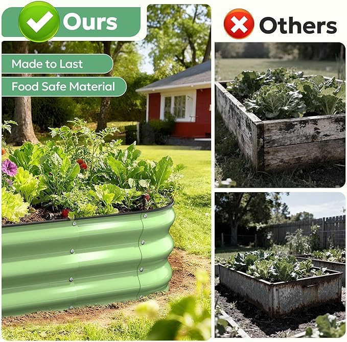Galvanized Raised Garden Bed, Oval Planter Raised Bed 4x2x1ft Metal Raised Garden Bed Outdoor for Growing Vegetables, Flowers, Herbs, Metal Planter Box for Yard, Patios, Balconies(Fruit Green)
