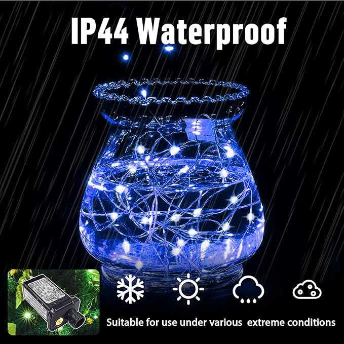 LAMPHOME Fairy Lights Plug in, 33Ft 100 LEDs Waterproof Twinkle Firefly Lights, Adaptor Included, Starry String Lights for Wedding Indoor Outdoor Christmas Patio Garden Decoration, Blue