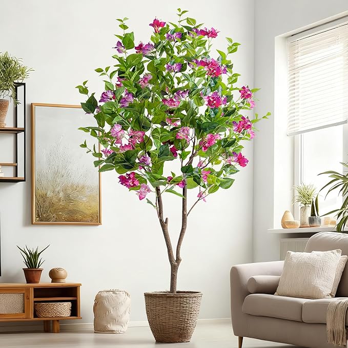 5FT Artificial Bougainvillea Tree Artificial Tree Tall Potted Fake Bougainvillea Trees for Outdoor Indoor Lifelike Potted Faux Plants with Wood Trunk and Flowers Office Wedding Home Decor