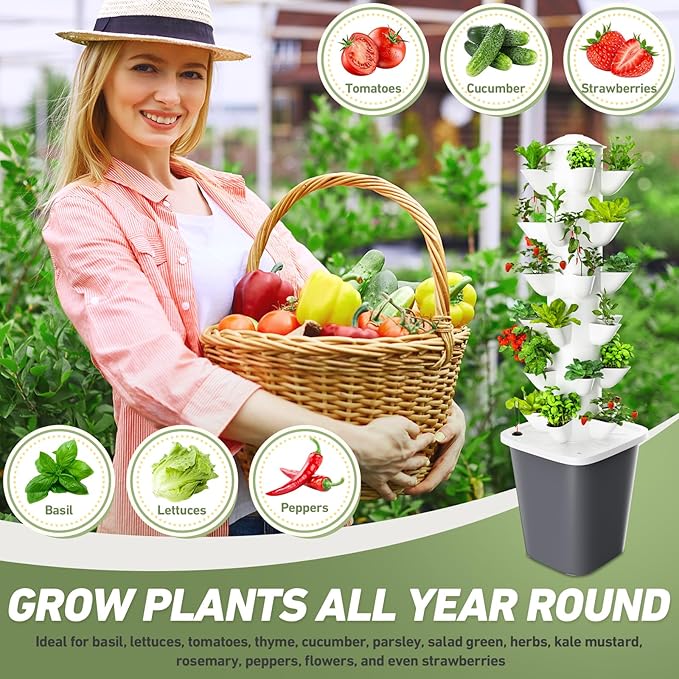 Vertical Hydroponics Garden Tower 30-Plant Hydroponic Growing System, Indoor Vertical Farming Garden Planter, Smart Herb Garden with Timing Plug Automatic Watering for Home Indoor Gardening System
