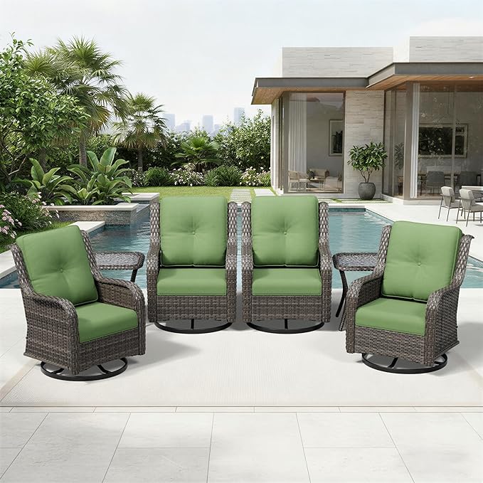 Joyside 6 Piece Wicker Patio Furniture Set, Outdoor Swivel Rocker Patio Chairs with High Back, Deep Seating, Wide Armrest, Thickened Cushions, Outdoor Furniture for Deck, Porch Use