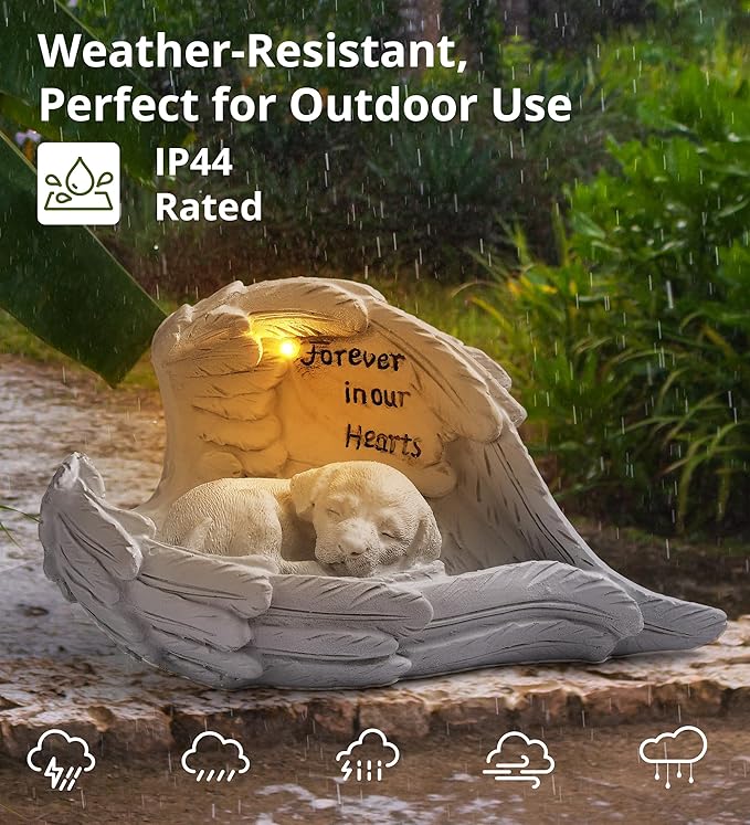 ZhiYo-GD Pet Dog Solar Garden Memorial Statue – Outdoor Resin Angel Puppy with Solar Light, Guardian Angel Dog Memorial Gift for Patio, Lawn, Yard, or Garden Christmas Decor