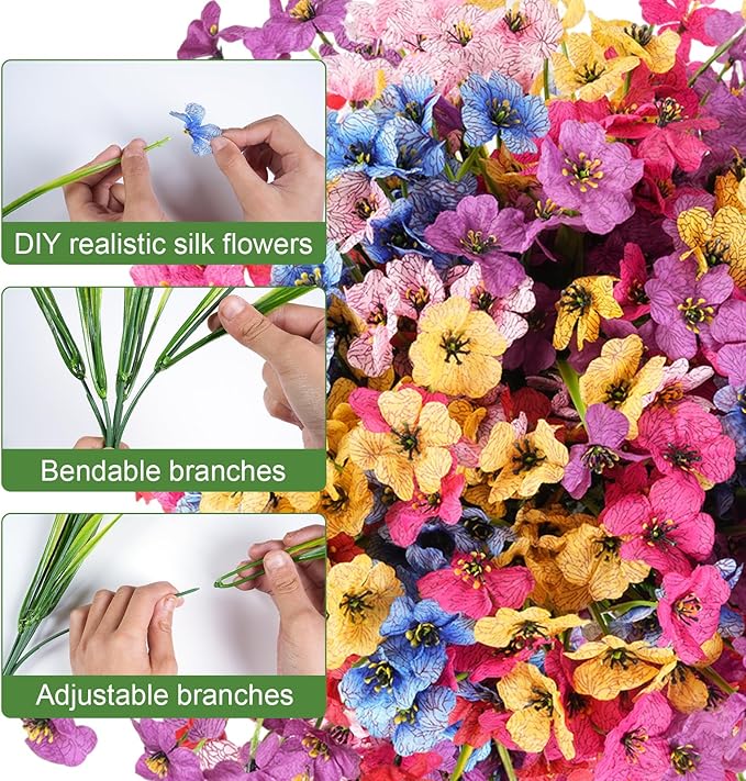 Stymedeca Artificial Flowers for Outdoor Faux Plants for Spring Summer Decoration, UV Resistant Realistic Silk Plastic Fake Flowers Garden Porch Patio Balcony Yard Front Home Decor, 24 Bundles