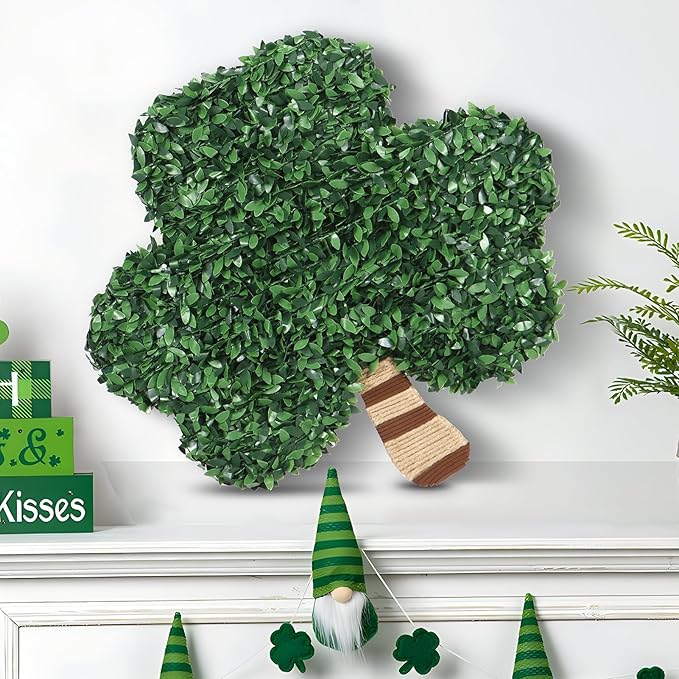 St. Patrick's Day Decorations, St Patricks Day Shamrock Wreath, Lucky Green St. Patrick's Day Door Swag for Fireplace Mantel Walls, Shamrock Clover Hanging Decoration for Front Door Spring Decor