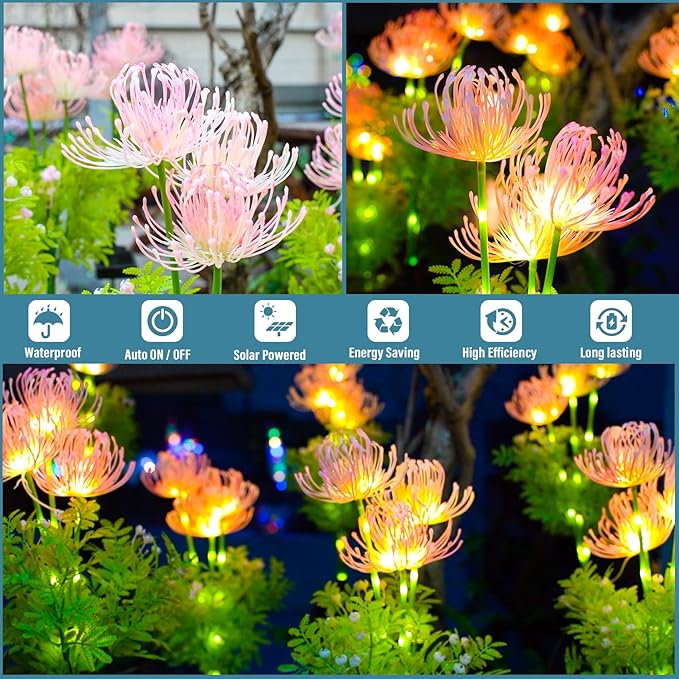 DooYard Solar Garden Lights, Solar Flowers Lights with Glowing Flowers & Stems, Upgraded Solar Panel, Outdoor Lights for Garden Decoration,Yard Decor and Gift for Mother (2 Pack)