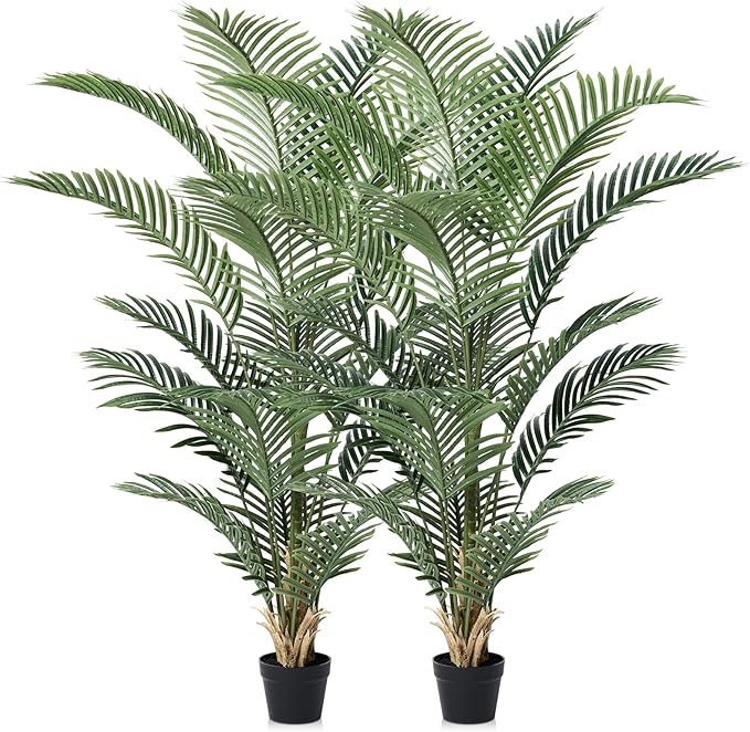 VeriNatural Artificial Palm Tree 5FT Tall Palm Trees UV Resistant Fake Plant Large Potted Faux Tropical Areca Palm Floor Plants for Indoor Outdoor Home Living Room Porch Patio Decor 2 Pack, VN125