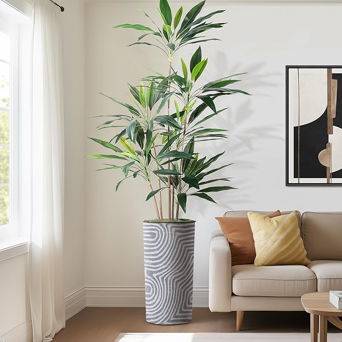 SIGNWIN Artificial Tree in Contemporary Geometric Pattern Planter, Fake Dracaena Tree Silk Tree for Indoor and Outdoor Home Decoration - 66" Overall Tall (Plant Pot Plus Tree)