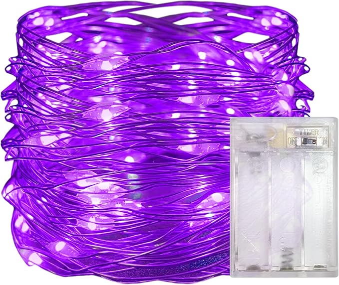 with Timer Function Battery Operated Dewdrop Led Lights,Mini Fairy Lights for Home Parties Christmas/Halloween Holiday Decoration,6 Hours on/18 Hours Off,30 LEDs,10 Feet (Purple, 1)
