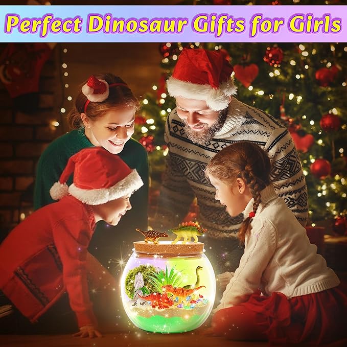 Dinosaur Activities Toys-Light Up Terrarium Kit for Kids, DIY Dinosaur Toys for 3 4 5 6 7 8 9 10 11 12 Year Old Boys, Night Light Dinosaur Arts and Crafts for Boys, Kids Christmas Birthday Gifts