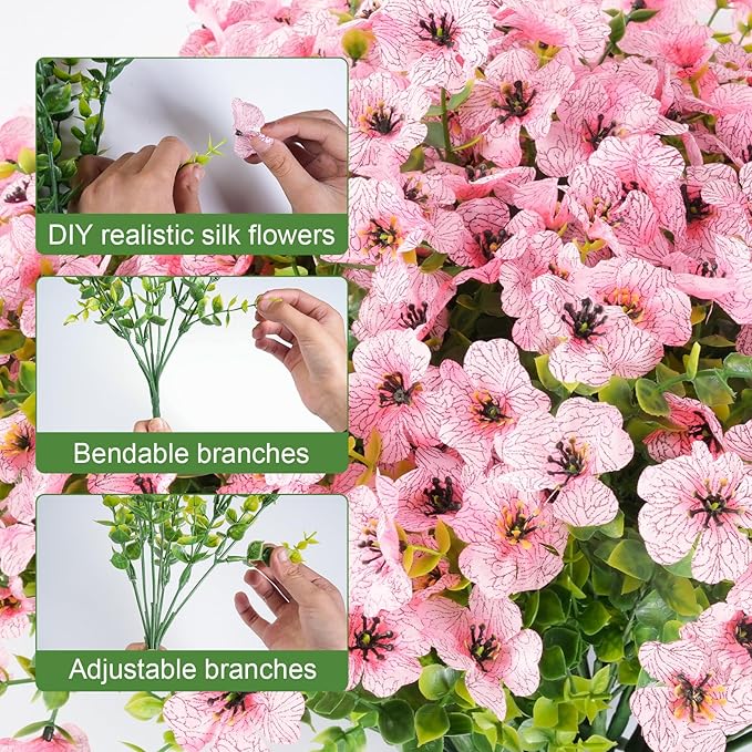 Artificial Flowers for Outdoor Indoor Realistic Faux Flower Spring Summer Garden Home Decoration, Hanging Daisy Flower with Eucalyptus Leaves Fake Plants Greenery Balcony Porch Patio Front Door Decor