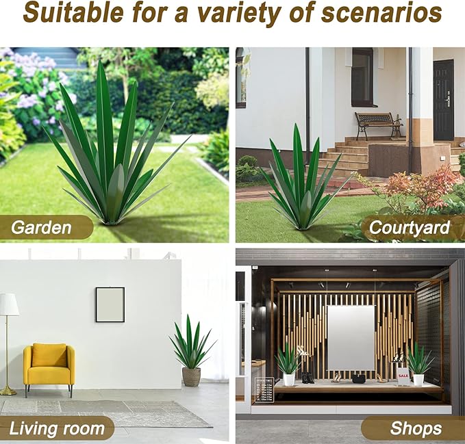 Homight Large Agave Sculpture Rustic Metal Agave Plant Outdoor Interior Decoration Outdoor Lawn Decoration Yard Wooden Posts Matching Garden Suitable for Patio