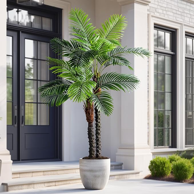 Erimda 6.2FT Artificial Phoenix Palm Tree Artificial Plants Indoor Outdoor Large Faux Coconut Silk Palm Tree Tropical Fake Tree Faux Sago Palm Plant for Modern Farmhouse Yard Outside Patio Poolside