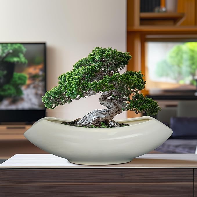 Teagas Bonsai Pots 18 Inch - Ceramic Succulent Pots with Drainage Hole Decorative Plant Pot Indoor Large Outdoor Planter Modern Flower Pot for Home Garden Room Decor Gray