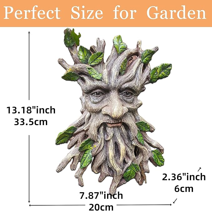 Teaeeno Charming Tree Face Garden Decor, Whimsical Old for Man Resin Statue with Foliage Features, Large Outdoor Tree Hugger for Yard Art, Root Detail, Trees Decorations Outdoor Wallmounted Statue