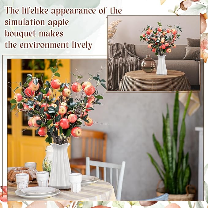 10 Pcs 35.43 Inches Artificial Branches Fake Apple Realistic Tall Apple Bouquets Tree Branch with Long Stem and Green Leaves Fruit Plant for Home Office Vase Filler Shop Decoration