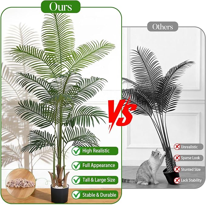 5.2 FT Artificial Plants Indoor, Tall Plant Palm Tree with Weighted Planter, Tropical Fake Tree with Realistic Leaves & Trunks for Home Office Living Room Bedroom Indoor Outdoor Decor