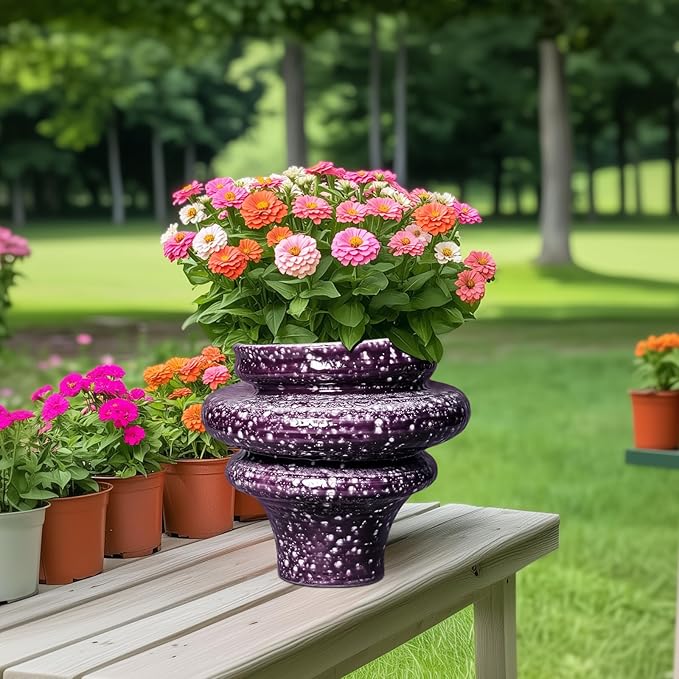 Teagas Ceramic Plant Pots - 11 Inch Ceramic Planters for Indoor Outdoor Plants, Large Unique Flower Pots with Drainage Hole, Decorative Planters, Home Decor, Plants Lover Gifts, Purple