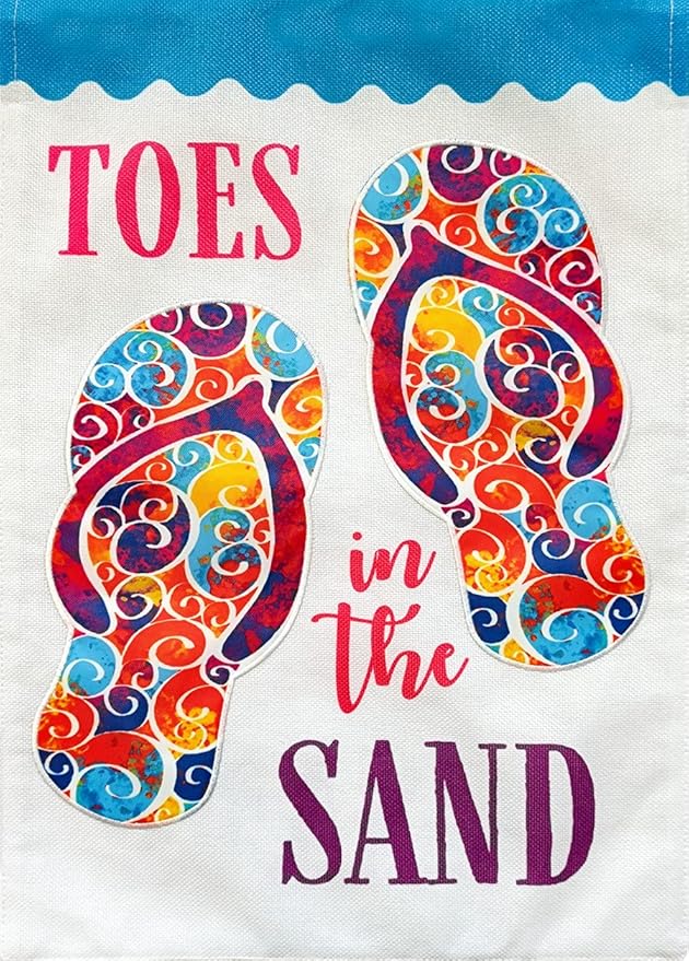 Toes In The Sand Summer Burlap House Flag Flip Flops 28" x 40" Briarwood Lane