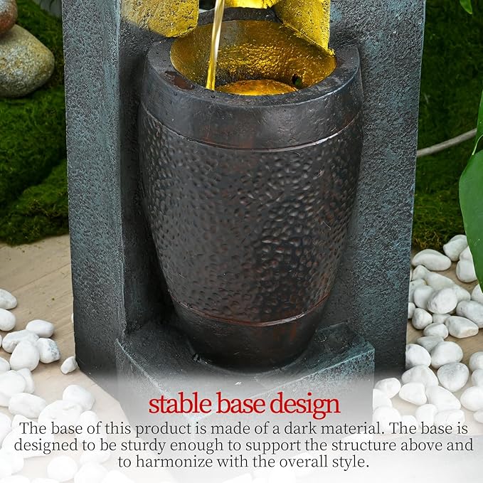 40" Inch Water Fountain Outdoor&Indoor 4-Tiers Large Outdoor Patio Decor Gray Garden Water Fountain for Outside Waterfall with LED Light&Pump Resin Modern Floor-Standing Water Feature Outdoor
