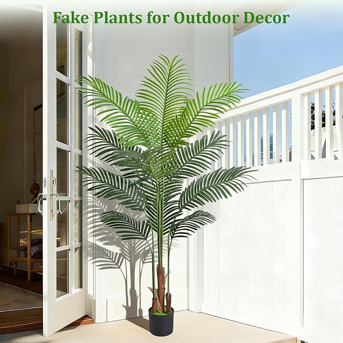 5.2 FT Artificial Plants Indoor, Tall Plant Palm Tree with Weighted Planter, Tropical Fake Tree with Realistic Leaves & Trunks for Home Office Living Room Bedroom Indoor Outdoor Decor