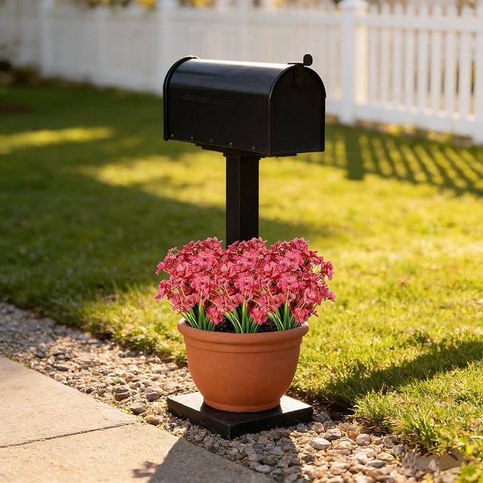 AmyHomie 20 Bundles Artificial Flowers for Outdoor Outside Spring Summer Decoration UV Resistant Faux Flowers No Fade Fake Plastic Plants Garden Porch Window Box Decorating (Fuchsia)