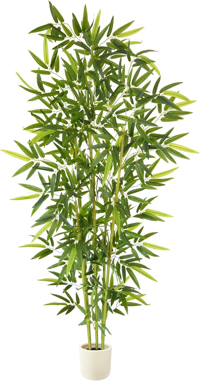 7ft Artificial Bamboo Tree, 84” Tall Fake Bamboo Plant with White Planter, Faux Trees with 5 Trunks for Indoor Outdoor Home Garden Livingroom Office Décor