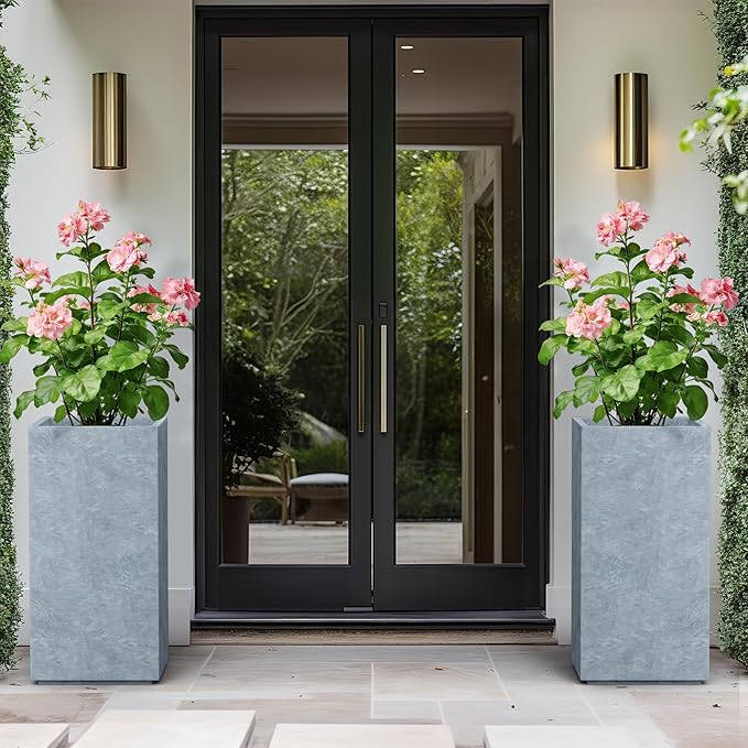 Kante 27.6" H Tall Rectangular Concrete Planter, Modern Square Diameter Plant Pot with Drainage Hole and Rubber Plug for Indoor Outdoor Home Patio Garden, Slate Gray