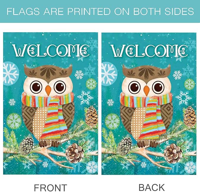 Morigins Cute Owl Christmas Holly Winter Double Sided House Flag 28x40 inch