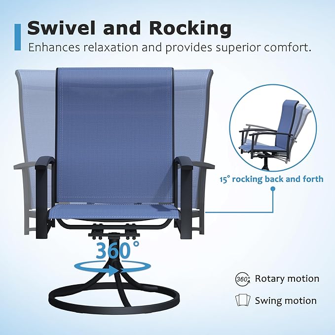 Outdoor Swivel Dining Chair Set of 2, All Weather Patio Dining Chair with Textilene High Back and Metal Frame for Backyard, Lawn Garde and Deck, Blue