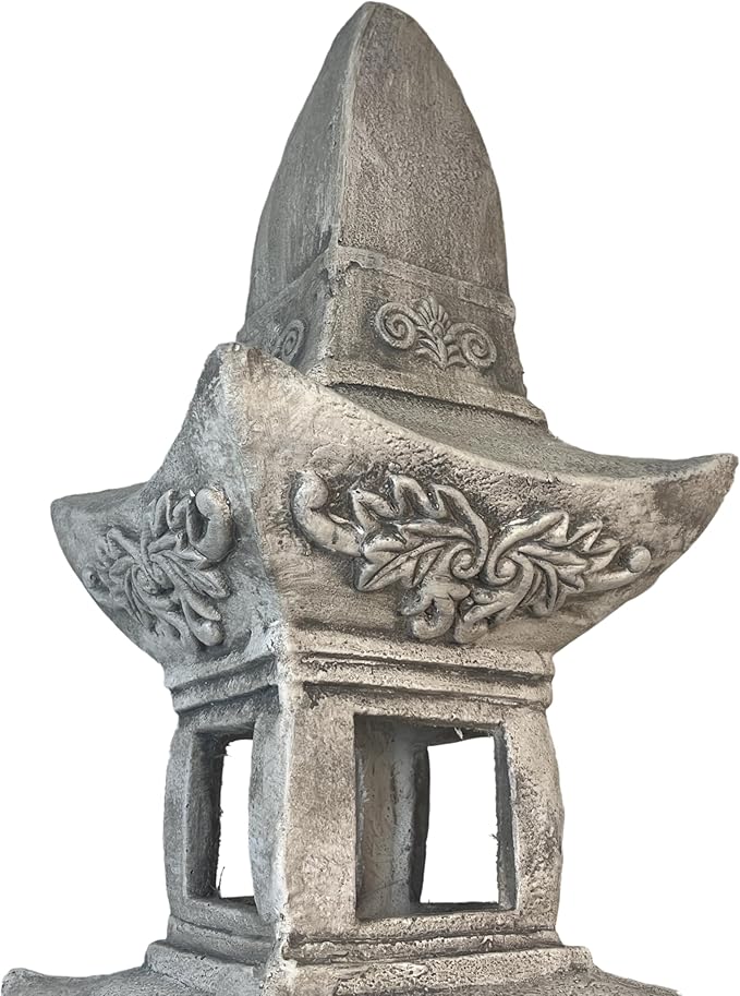 GRASOLAR 35.5’’High Asian Zen Pagoda Magnesium Oxide Tall Lantern Statue Outdoor Sculpture for Garden Backyard Decor Pagoda Statue Miniature Tower Lantern Landscape Garden Decoration