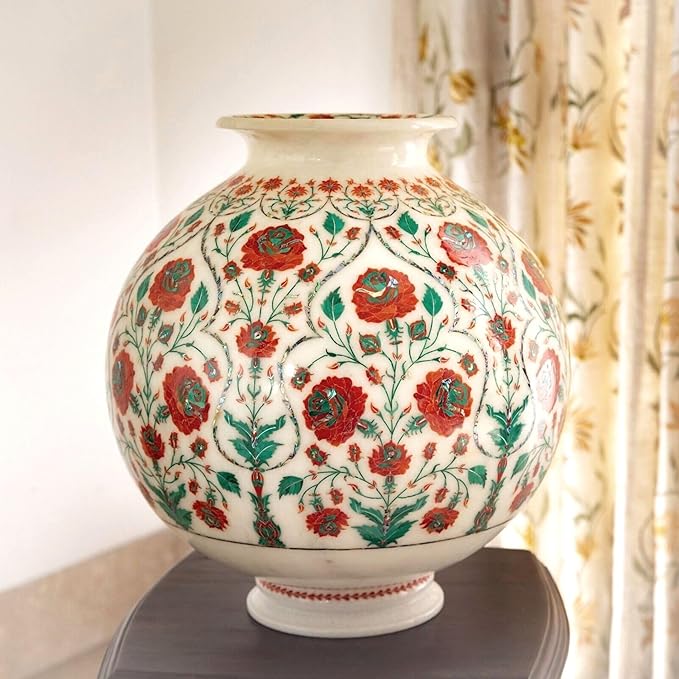 Carnelian Inlay Planter I Majestic Flower Vase I 10 Inches Luxury Marble Plant Pot I Malachite Stone Decorative Vase I Living Room Table Decor Plant Vase I Customized Flower Pot